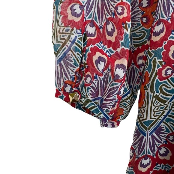 My Michelle 3/4 Sleeve Multi Floral Smocked Popover Layered Sheer Midi Dress - Picture 4 of 6